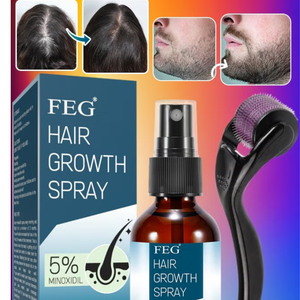 بخاخ نمو الشعر واللحية FEG بتركيز 5% مينوكسيديل (60 مل) مع ديرما رولر - الحل النهائي لتساقط الشعر وتكثيف اللحية