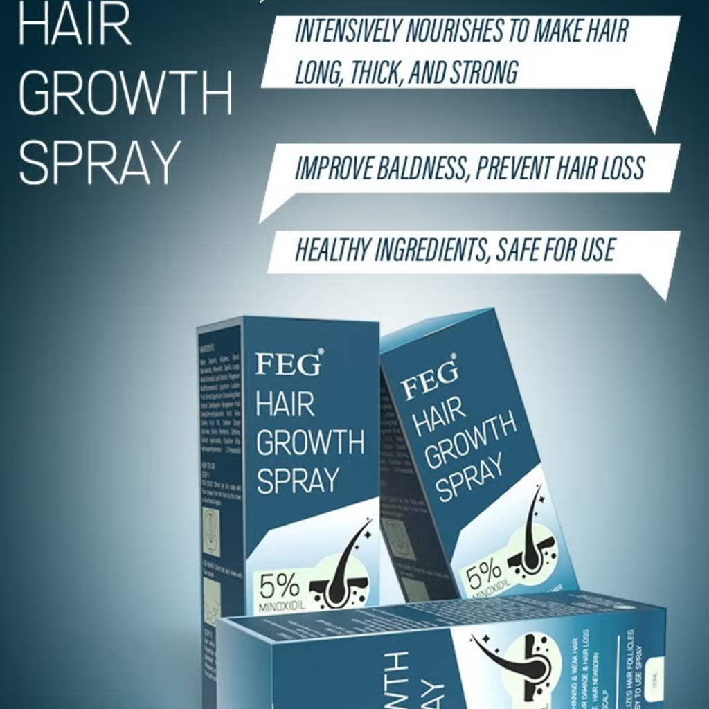 بخاخ نمو الشعر واللحية FEG بتركيز 5% مينوكسيديل (60 مل) مع ديرما رولر - الحل النهائي لتساقط الشعر وتكثيف اللحية
